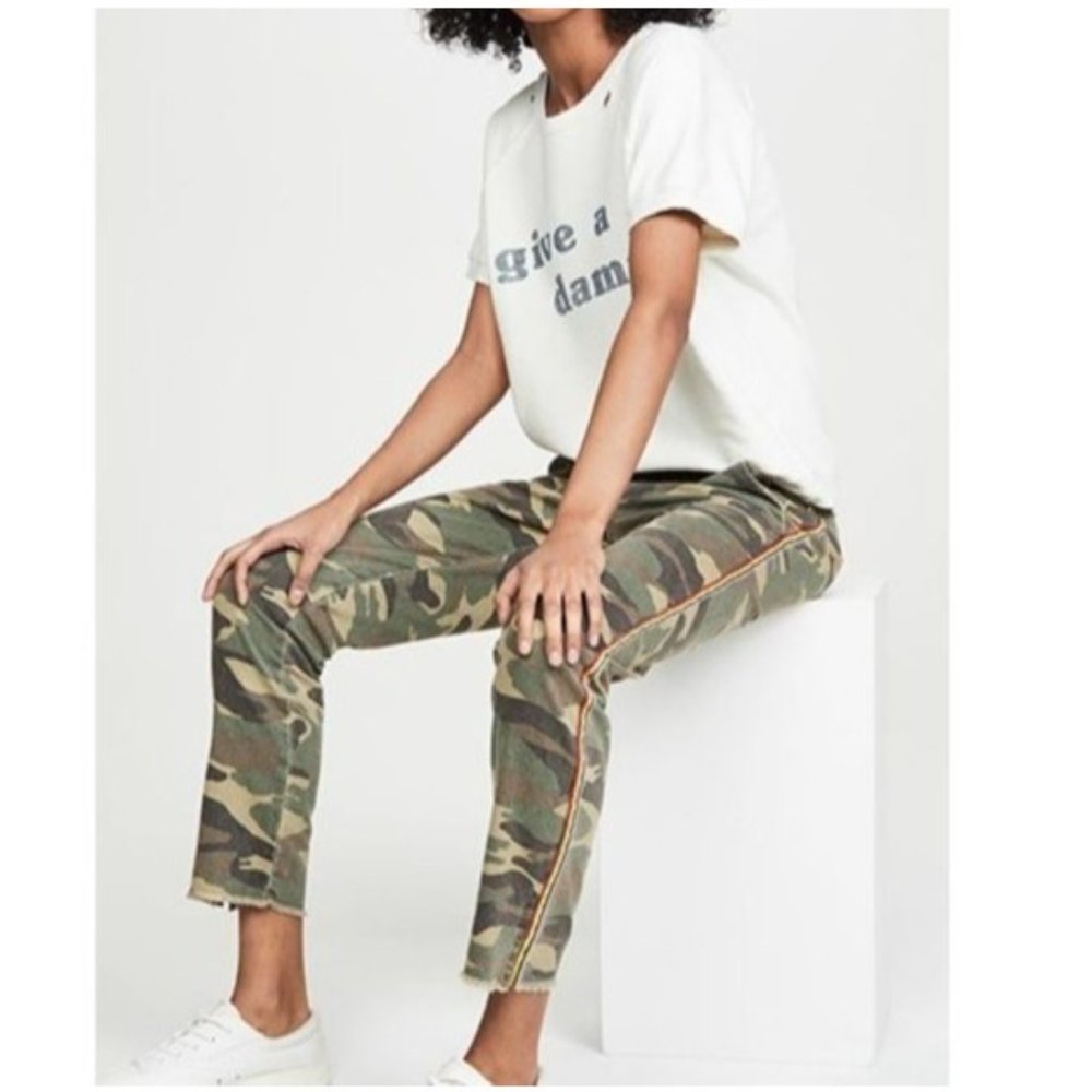 Sundry No 60 Camo Print Rainbow Stripe Straight Pants Raw Hem Women's Size 25